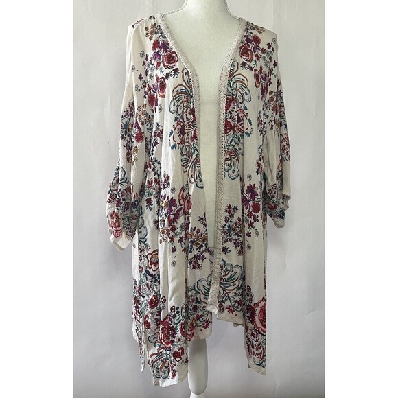 Bila Cardigan Sz‎ M/L Flowy Boho Crochet Floral Beach Waterfall Asymetrical - Picture 1 of 7